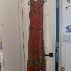 Reba Orange and Brown Paisley Maxi Dress